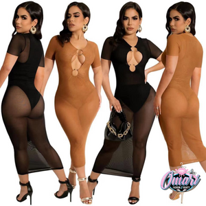 Long see through mesh dress.