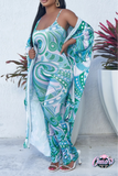 Casual Print Patchwork Cardigan Two Pieces